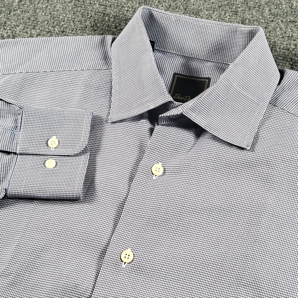 David Donahue Shirt Men 16-34/35 Purple Houndstooth Check 100% Cotton